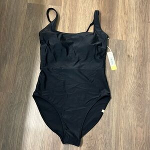 SUMMERSALT Black One Piece Square neck Full Coverage Swimsuit